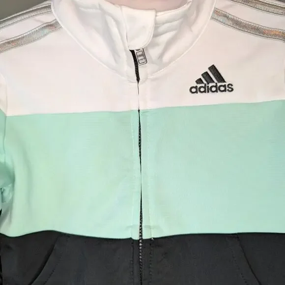 Adidas Mint Green & Black Colorblock Zip Up Reflective Sleeve Jacket Size 3T - Picture 3 of 8